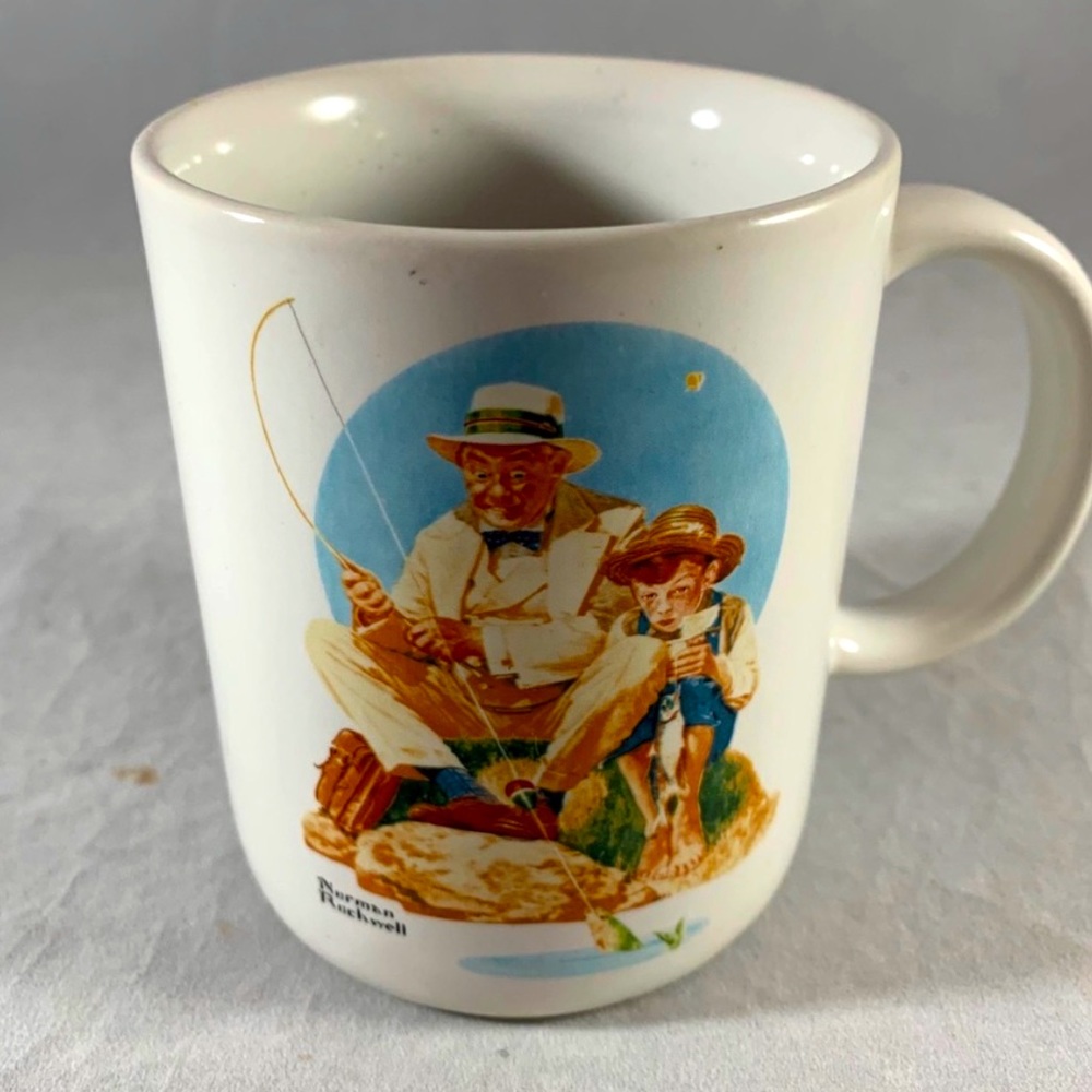 2 mugs Norman Rockwell Coffee Cup Mug Fishing